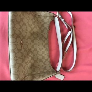 Coach Beige With White Strap Purse Bag